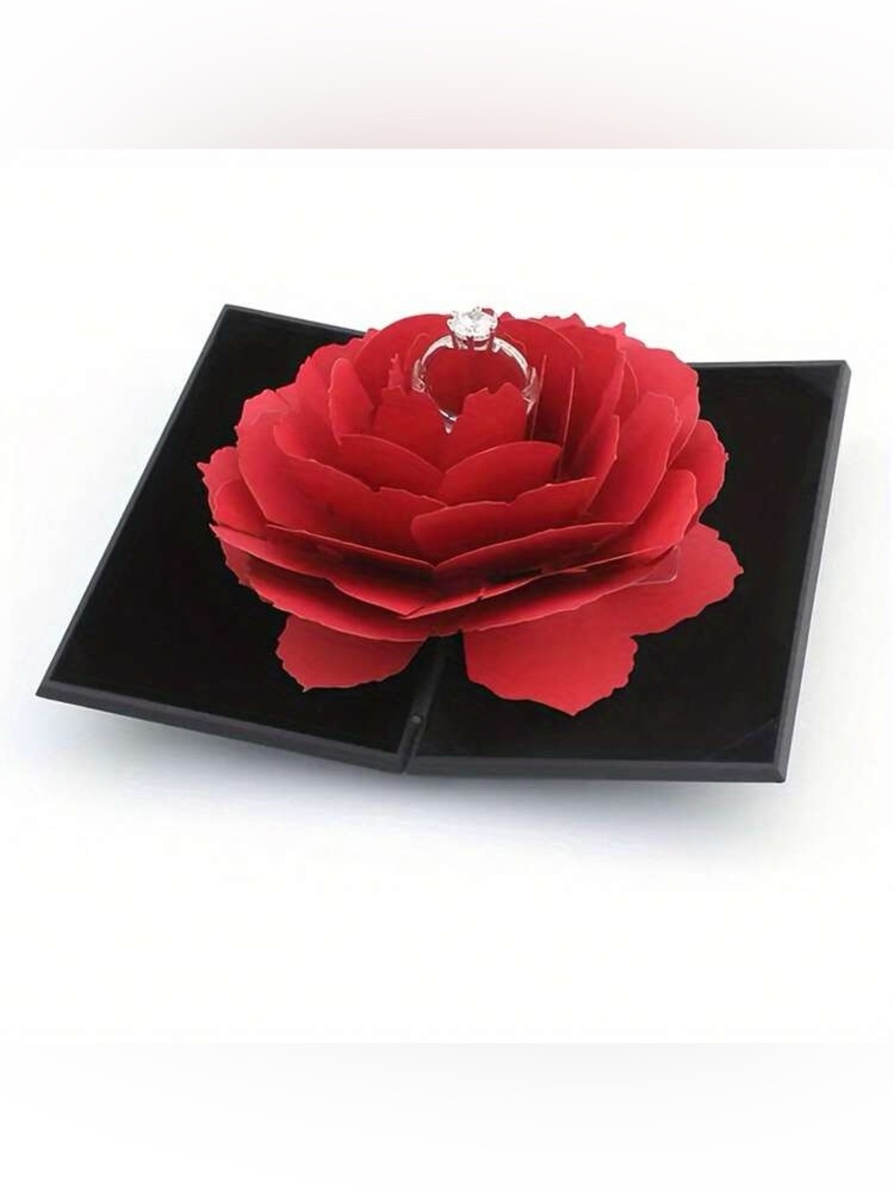 Red Rose Ring Holder Jewelry Display Engagement proposal ring box